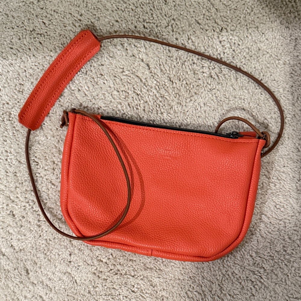 Handmade coral leather shoulder bag